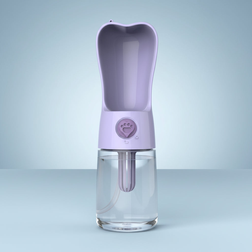 Pet water bottle with purple top and clear base