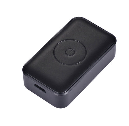 Black rectangular device with a circular logo on a white background