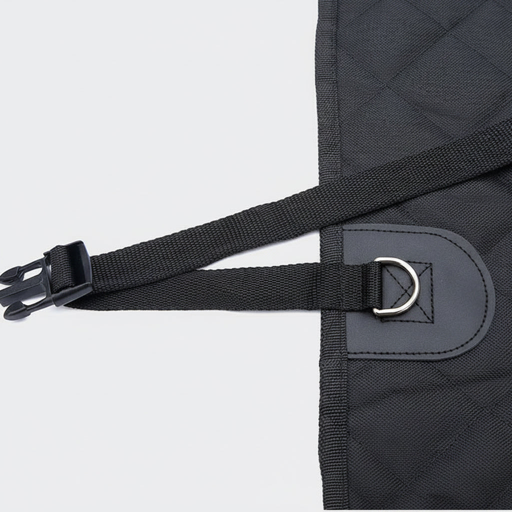 Black quilted bag with a strap