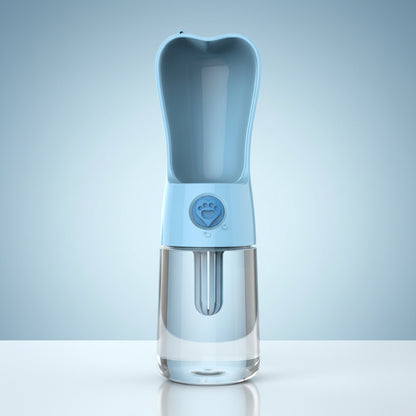 Blue pet water bottle with a heart-shaped design