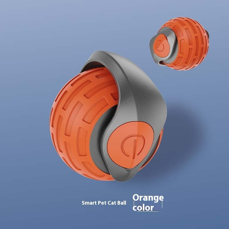Orange and gray smart pet cat ball on a blue background