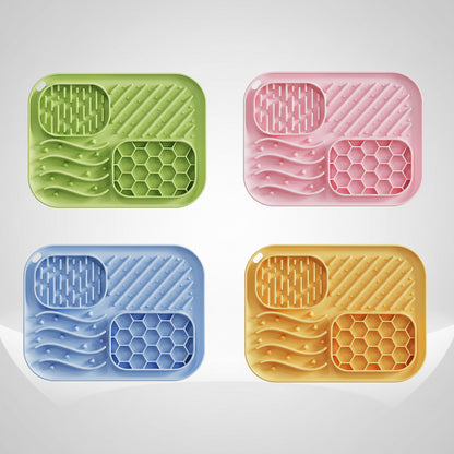 Four colorful silicone mats with textured patterns on a white background