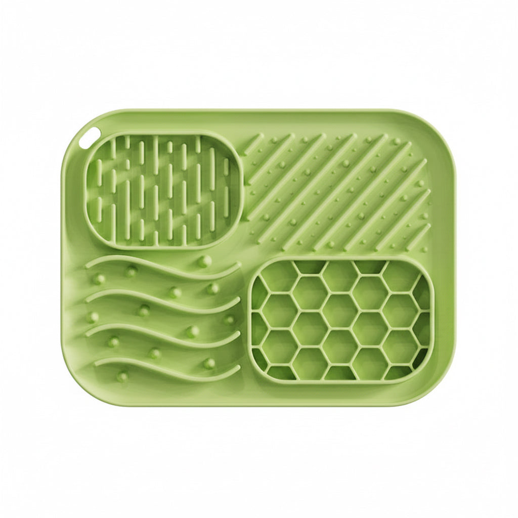 Green silicone mat with textured design on a white background