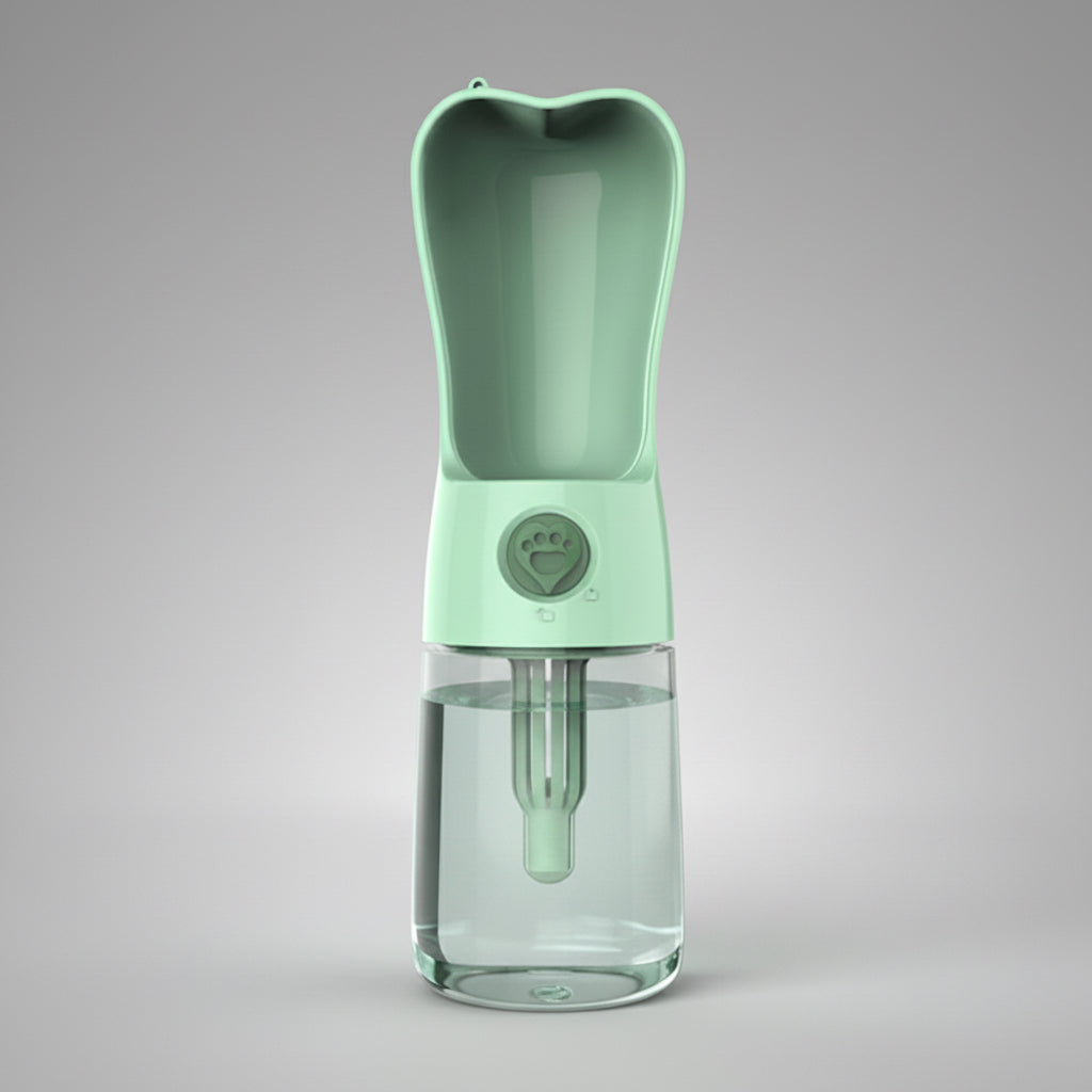 Mint green pet water bottle with a clear base