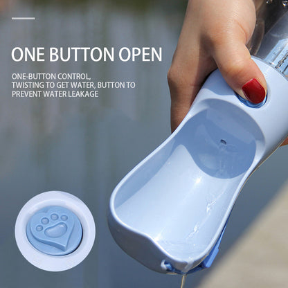 Leak-proof twist lock seal on portable pet travel water bottle