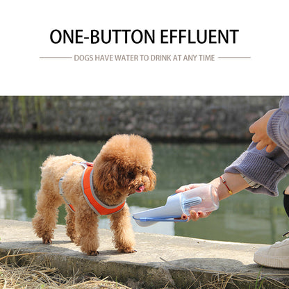 One-button water release into integrated bowl tray for pet hydration