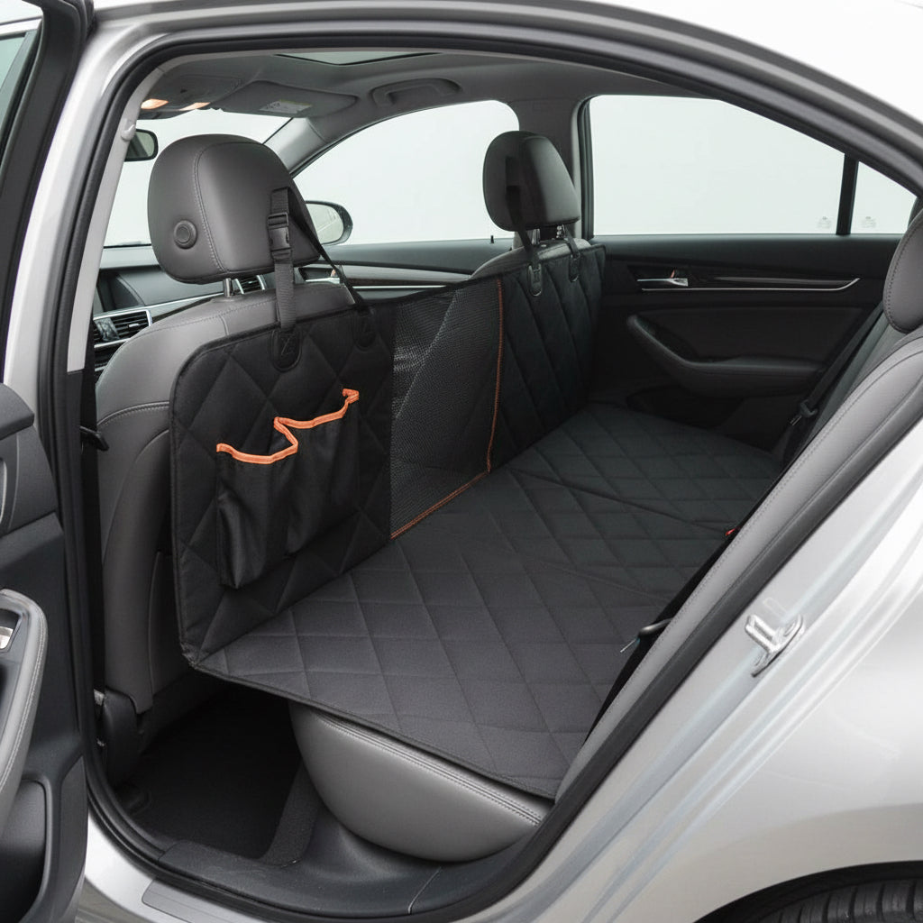 Black car seat cover with storage pouches 