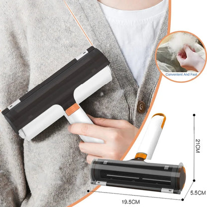 Person holding a cleaning tool with close-up inset and measurements