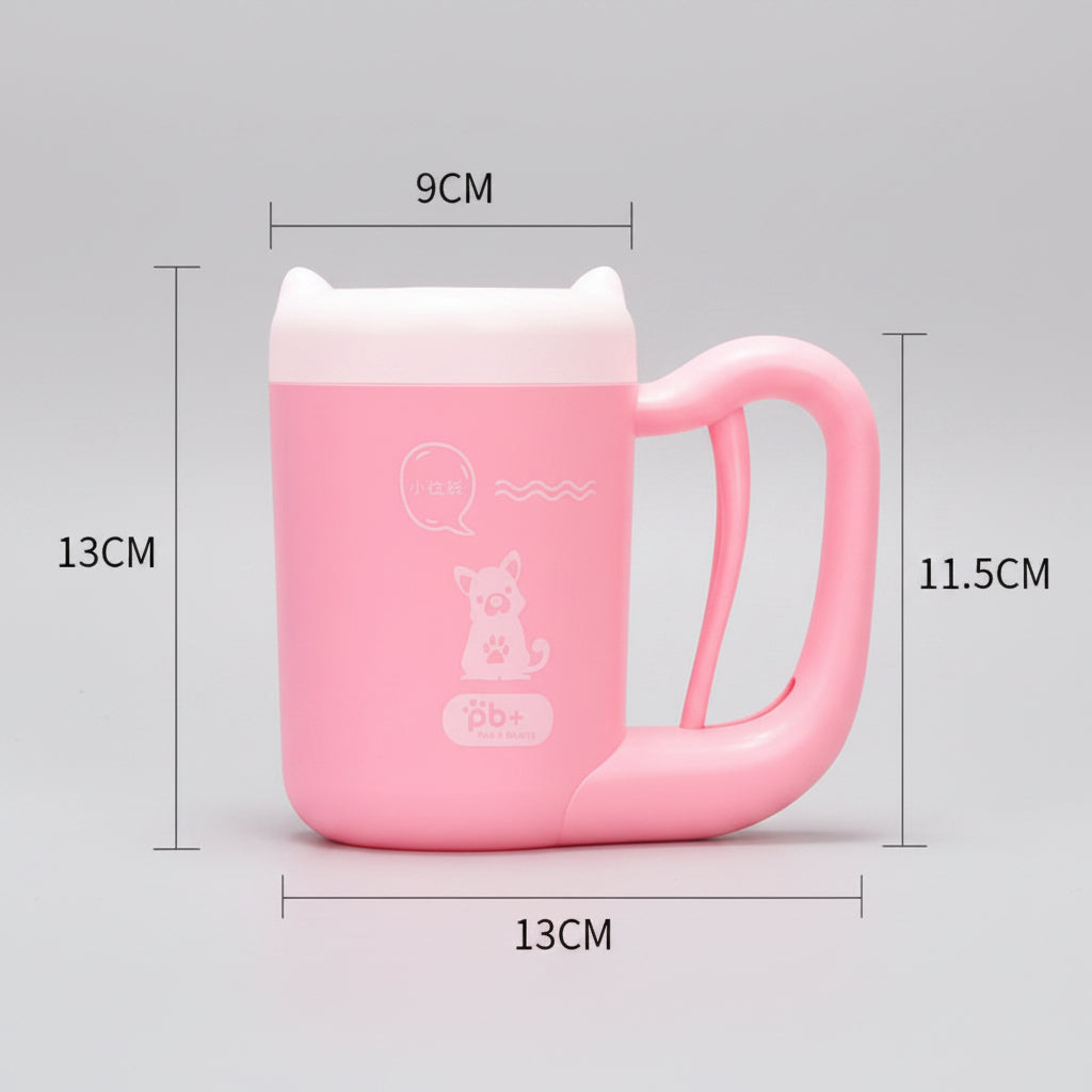 Pink mug with measurements on a white background