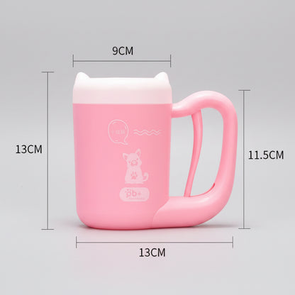 Pink mug with measurements on a white background