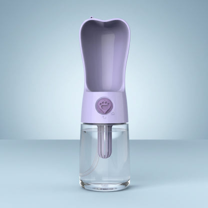 Pet water bottle with purple top and clear base