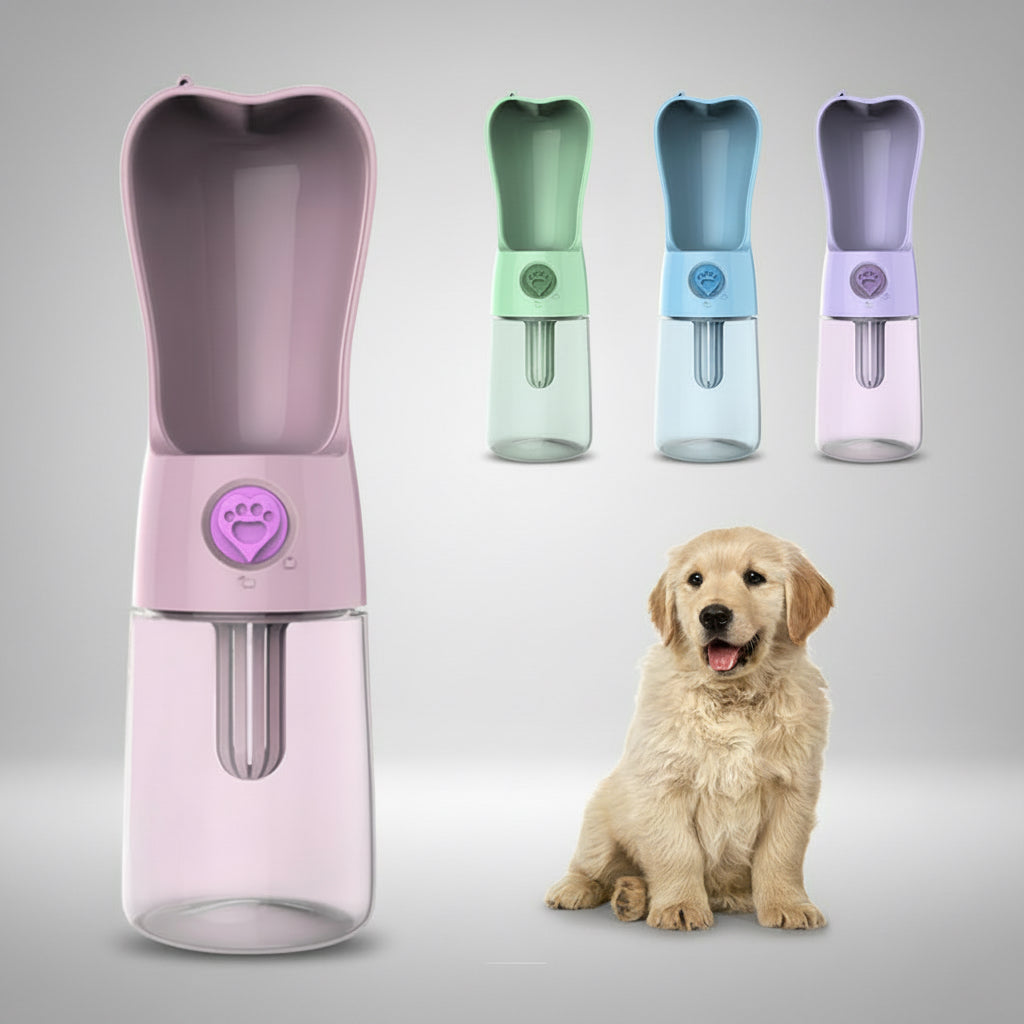 Portable pet water bottle with built-in drinking bowl for dogs and cats